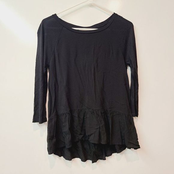 LOFT Shirt Black Long Sleeve Ruffle Trim Womens Extra Small - Picture 1 of 7